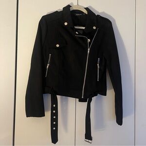 NWT! Make an offer! Black Womens Biker Jacket belt asymmetrical zipper large